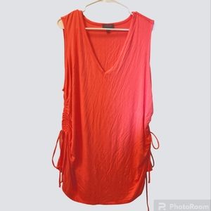 Madison Curvy Drawstring Sides V-neck Coral Top Size 2X
